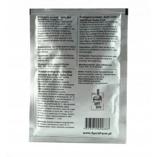 Турбо дріжджі спиртові сухі Spiritferm Turbo FRUIT, 40г