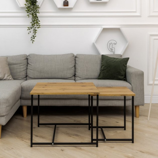 Set of coffee tables “Quadro” – Black, Oak Set of coffee tables “Quadro” – Black, Oak