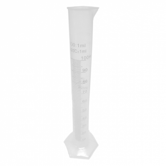 Plastic measuring cylinder with spout 100 ml. Plastic measuring cylinder with spout 100 ml.