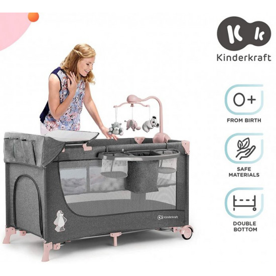 Ліжечко-манеж з пеленатором KinderKraft Joy Pink (KKLJOYPNK000AC) (158383)