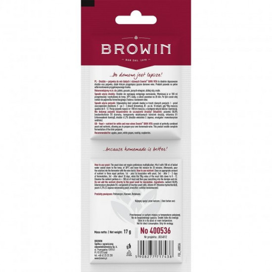 Set: Bayanus yeast + nutrient medium for white and rose wines BROWIN, 17g Set: Bayanus yeast + nutrient medium for white and rose wines BROWIN, 17g
