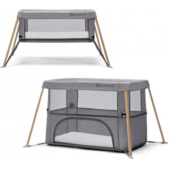 Ліжко-манеж Kinderkraft 2 в 1 Movi Grey Wooden (KCMOVI00WOD0000) (5902533918454)