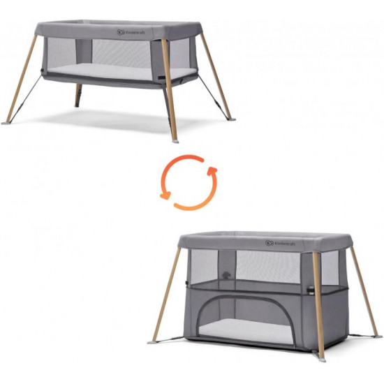 Ліжко-манеж Kinderkraft 2 в 1 Movi Grey Wooden (KCMOVI00WOD0000) (5902533918454)
