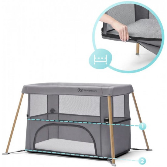 Ліжко-манеж Kinderkraft 2 в 1 Movi Grey Wooden (KCMOVI00WOD0000) (5902533918454)