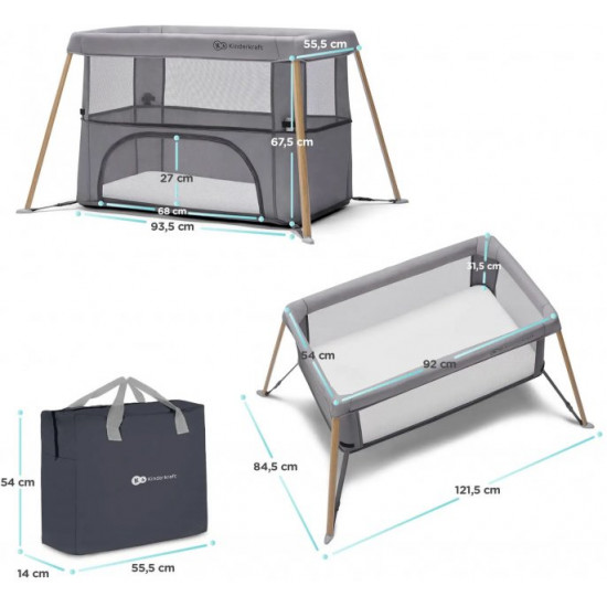 Ліжко-манеж Kinderkraft 2 в 1 Movi Grey Wooden (KCMOVI00WOD0000) (5902533918454)