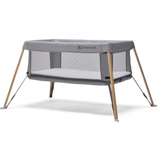 Ліжко-манеж Kinderkraft 2 в 1 Movi Grey Wooden (KCMOVI00WOD0000) (5902533918454)