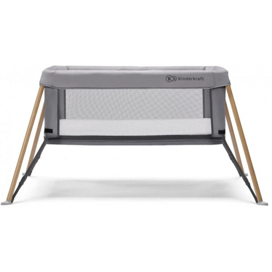 Ліжко-манеж Kinderkraft 2 в 1 Movi Grey Wooden (KCMOVI00WOD0000) (5902533918454)