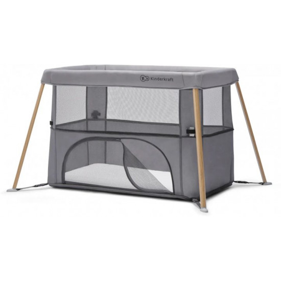 Ліжко-манеж Kinderkraft 2 в 1 Movi Grey Wooden (KCMOVI00WOD0000) (5902533918454)
