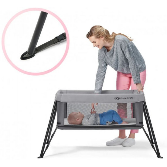 Ліжко-манеж Kinderkraft 2 в 1 Movi Grey Wooden (KCMOVI00WOD0000) (5902533918454)