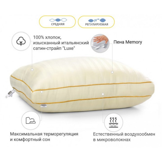 Подушка MirSon 1505 Carmela DeLuxe memory effekt Середня 50х70 см (2200001541436)