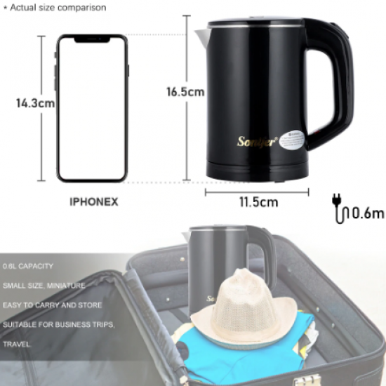 0.6L Travel Kettle Mini Electric Kettle Stainless Steel Cordless Portable 600W Electric Heating Boiler Gas Boiler Water Heater Pot Sonifer 0.6L Travel Kettle Mini Electric Kettle Stainless Steel Cordless Portable 600W Electric Heating Boiler Gas Boiler Water Heater Pot Sonifer