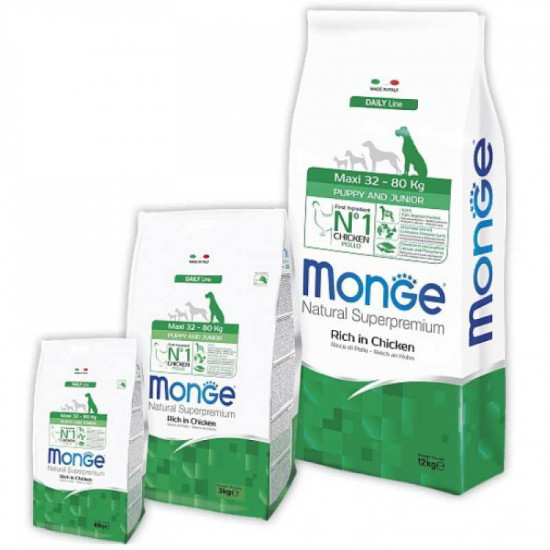 Monge Natural Superpremium Maxi Puppy & Junior - A dry feed with chicken and rice for puppies of large breeds Monge Natural Superpremium Maxi Puppy & Junior - A dry feed with chicken and rice for puppies of large breeds