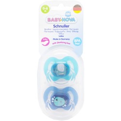Dummy latex BABY-NOVA (Baby it is new) orthodontic with the drawing and a ring size 1 from 0 to 6 months color in assortment of 2 pieces
