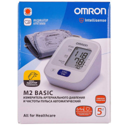 Вимірювач (тонометр) артеріального тиску та частоти пульсу OMRON (Омрон) модель M2 Basic (Базик) (HEM-7121-ARU) автоматичний