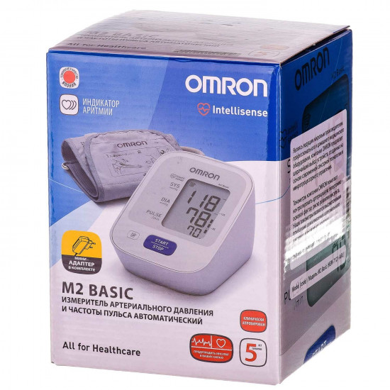 Вимірювач (тонометр) артеріального тиску та частоти пульсу OMRON (Омрон) модель M2 Basic (Базик) (HEM-7121-ARU) автоматичний Вимірювач (тонометр) артеріального тиску та частоти пульсу OMRON (Омрон) модель M2 Basic (Базик) (HEM-7121-ARU) автоматичний