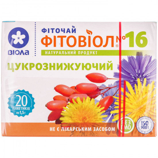 Фіточай Фітовіол №16 Сахарознижувальний у фільтр-пакетах 1,5 г 20 шт Фіточай Фітовіол №16 Сахарознижувальний у фільтр-пакетах 1,5 г 20 шт