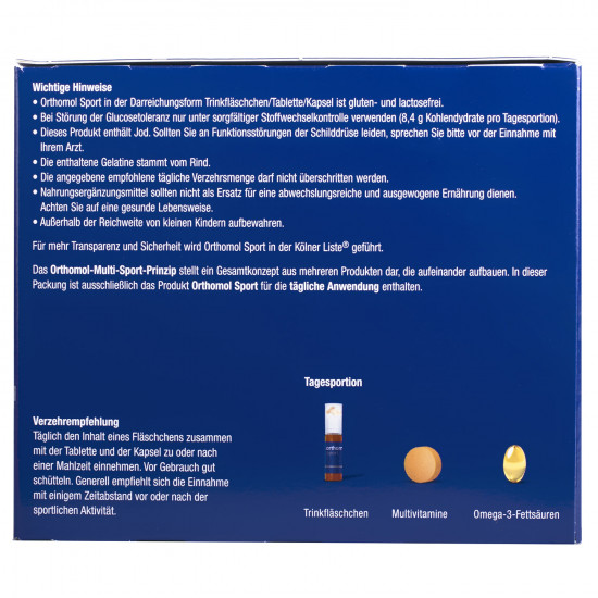 Orthopier Sport + the Omega 3 (Orthomol Sport + Omega3) a vitamin complex for athletes a bottle + capsules + tablets on a course of 30 days with vitamin C, D, zinc