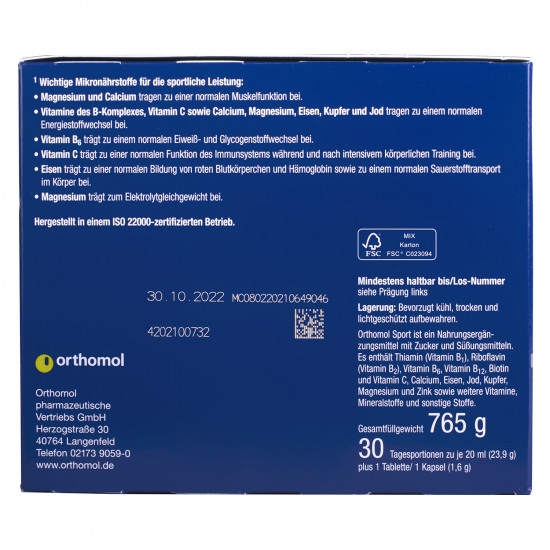 Orthopier Sport + the Omega 3 (Orthomol Sport + Omega3) a vitamin complex for athletes a bottle + capsules + tablets on a course of 30 days with vitamin C, D, zinc