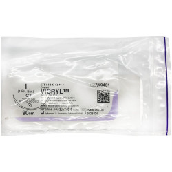 Suture material the resolving Vikril the USP 1 size, the pricking needle 40 mm, 1/2 circles, length of 90 cm the article of W9431