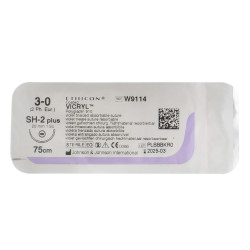 Suture material the resolving Vikril the USP 3/0 size, the pricking needle 20 mm, 1/2 circles, length of 75 cm the article of W9114