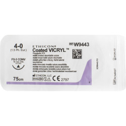 Suture material the resolving Vikril the USP 4/0 size, a cutting needle 16 mm, 3/8 circles, length of 75 cm the article of W9443