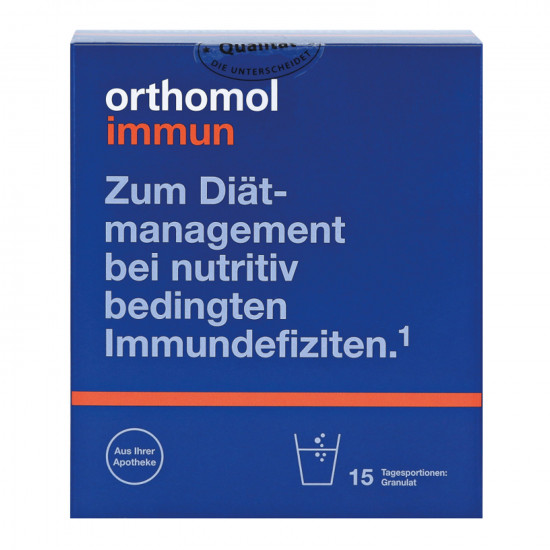 Orthopier Immun (Orthomol Immun) a vitamin complex for a raising of immunity of a granule with vitamin C, D, zinc on a course of reception of 15 days Orthopier Immun (Orthomol Immun) a vitamin complex for a raising of immunity of a granule with vitamin C, D, zinc on a course of reception of 15 days