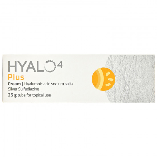 Gialo4 Plus cream for treatment of damages of skin, burns of the first and second degrees, trophic and metabolic ulcer and decubituses of a tube of 25 g Gialo4 Plus cream for treatment of damages of skin, burns of the first and second degrees, trophic and metabolic ulcer and decubituses of a tube of 25 g
