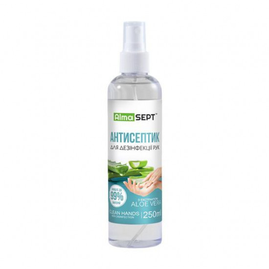 Antiseptics for disinfection of hands of Alma SEPT with aloe extract belief (isopropyl alcohol of 75%), 250 ml Antiseptics for disinfection of hands of Alma SEPT with aloe extract belief (isopropyl alcohol of 75%), 250 ml