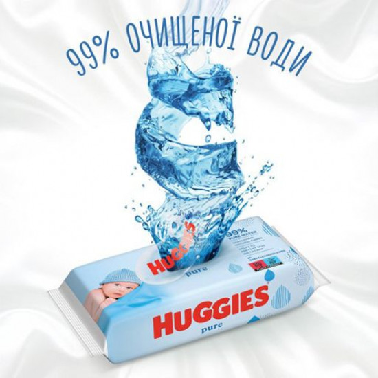 Дитячі вологі серветки Huggies Pure для немовлят, 3*56 шт Дитячі вологі серветки Huggies Pure для немовлят, 3*56 шт