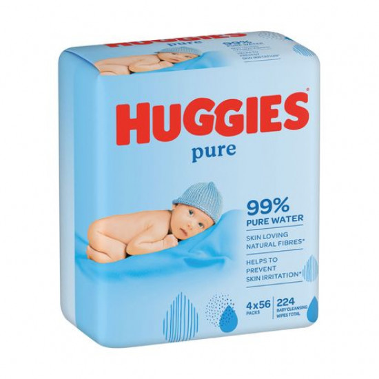 Дитячі вологі серветки Huggies Pure для немовлят, 56*4 шт Дитячі вологі серветки Huggies Pure для немовлят, 56*4 шт
