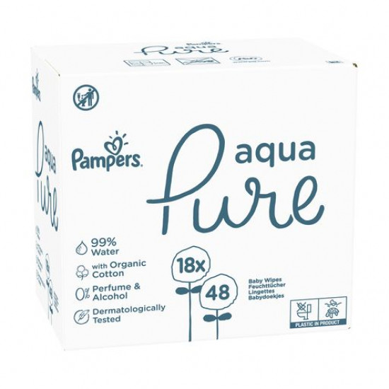 Дитячі вологі серветки Pampers Aqua Pure, 18*48 шт Дитячі вологі серветки Pampers Aqua Pure, 18*48 шт