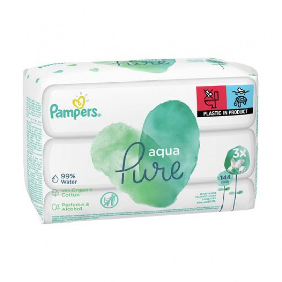 Дитячі вологі серветки Pampers Aqua Pure, 3*48 шт Дитячі вологі серветки Pampers Aqua Pure, 3*48 шт