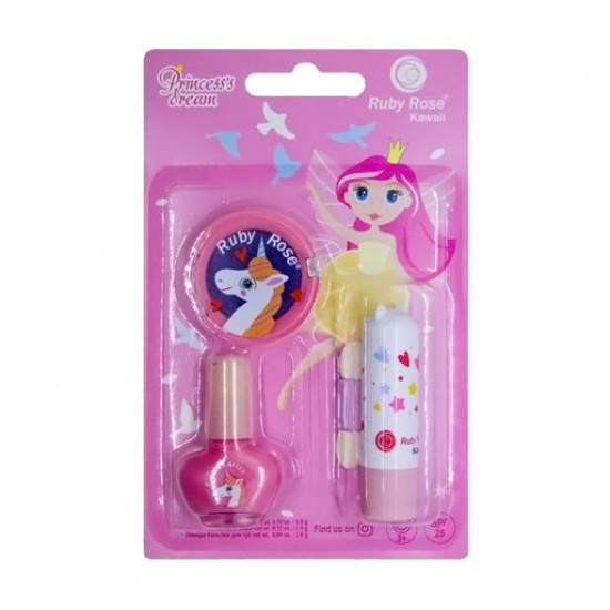 Children's set for a make-up of Ruby Rose Princess's Dream HB-K2111 1 (a shadow, 3.5 g + lipstick-balm, 2.6 g + nail varnish, 5.5 g) Children's set for a make-up of Ruby Rose Princess's Dream HB-K2111 1 (a shadow, 3.5 g + lipstick-balm, 2.6 g + nail varnish, 5.5 g)