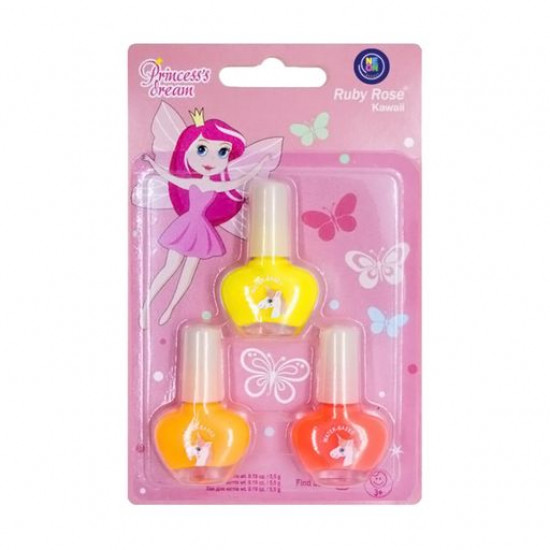 Children's set of water-based nail varnishes Ruby Rose Princess's Dream HB-K2109 tone 3, 3*5.5 g Children's set of water-based nail varnishes Ruby Rose Princess's Dream HB-K2109 tone 3, 3*5.5 g