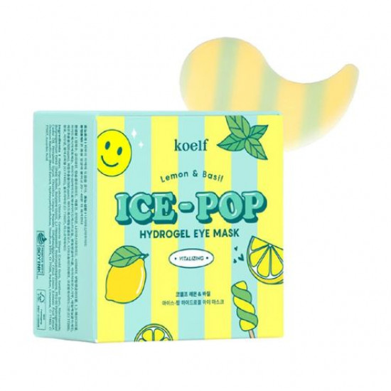 Гідрогелеві патчі для шкіри навколо очей Koelf Lemon & Basil Ice-Pop Hydrogel Eye Mask з лимоном і базиліком, 60 шт Гідрогелеві патчі для шкіри навколо очей Koelf Lemon & Basil Ice-Pop Hydrogel Eye Mask з лимоном і базиліком, 60 шт