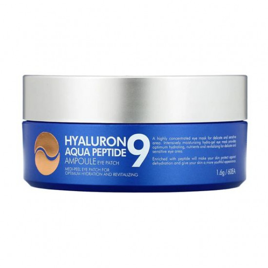 Hydrogel patches for skin around eyes of Medi Peel Hyaluron Aqua Peptide 9 Ampoule Eye Patch for deep moisturizing, with peptides, 60 pieces Hydrogel patches for skin around eyes of Medi Peel Hyaluron Aqua Peptide 9 Ampoule Eye Patch for deep moisturizing, with peptides, 60 pieces