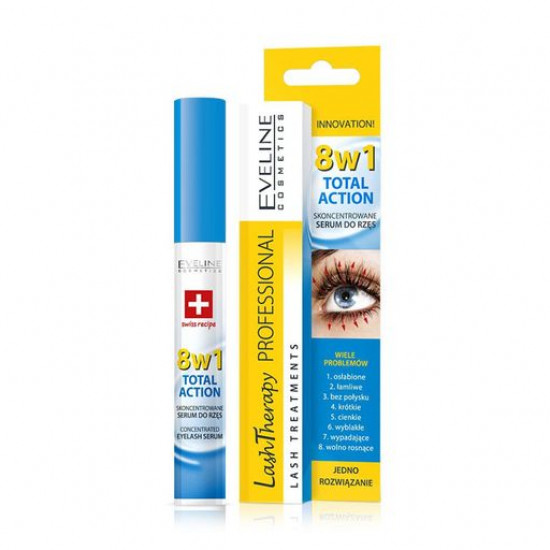 Концентрована сироватка для вій Eveline Cosmetics Multi-Purpose Eyelash Serum Total Action 8 in 1, 10 мл Концентрована сироватка для вій Eveline Cosmetics Multi-Purpose Eyelash Serum Total Action 8 in 1, 10 мл