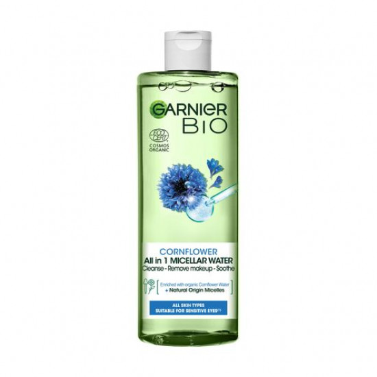 Міцелярна вода Garnier Bio Soothing Cornflower Micellar Water з квітковою водою волошка і міцелами натурального походження, 400 мл Міцелярна вода Garnier Bio Soothing Cornflower Micellar Water з квітковою водою волошка і міцелами натурального походження, 400 мл