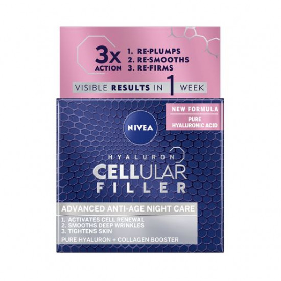 Нічний крем для обличчя Nivea Hyaluron Cellular Filler антивіковий проти зморшок, 50 мл Нічний крем для обличчя Nivea Hyaluron Cellular Filler антивіковий проти зморшок, 50 мл
