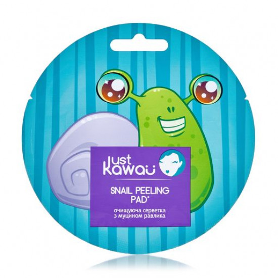Очищаюча серветка для обличчя Just Kawaii Snail Peeling Pad з муцином равлики, 5 г Очищаюча серветка для обличчя Just Kawaii Snail Peeling Pad з муцином равлики, 5 г