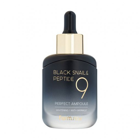 Освітлююча ампульна сироватка для обличчя FarmStay Black Snail & Peptide 9 Perfect Ampoule з комплексом з 9 пептидів, проти зморшок, 35 мл Освітлююча ампульна сироватка для обличчя FarmStay Black Snail & Peptide 9 Perfect Ampoule з комплексом з 9 пептидів, проти зморшок, 35 мл