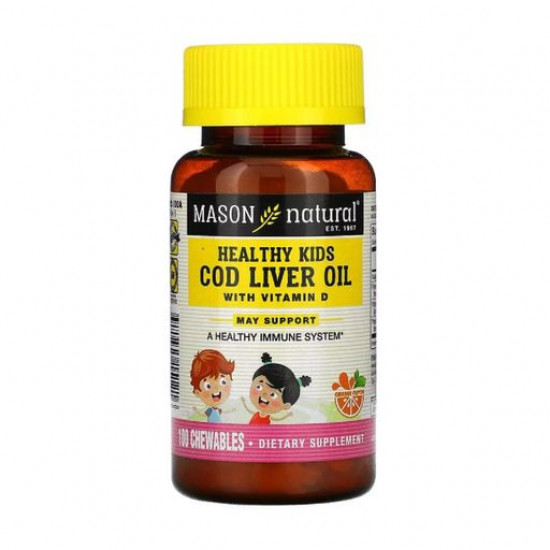 Пищевая добавка в жевательных таблетках Mason Natural Cod Liver Oil with Vitamin D Детское здоровье, вкус апельсина, 100 шт
Пищевая добавка в жевательных таблетках Mason Natural Cod Liver Oil with Vitamin D Детское здоровье, вкус апельсина, 100 шт