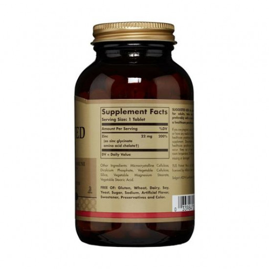 Nutritional supplement in the tablets Solgar Chelated Zinc Zinc of Chelate 22 Mg, 250 pieces Nutritional supplement in the tablets Solgar Chelated Zinc Zinc of Chelate 22 Mg, 250 pieces