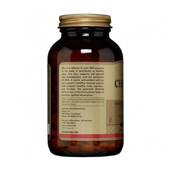 Nutritional supplement in the tablets Solgar Chelated Zinc Zinc of Chelate 22 Mg, 250 pieces Nutritional supplement in the tablets Solgar Chelated Zinc Zinc of Chelate 22 Mg, 250 pieces