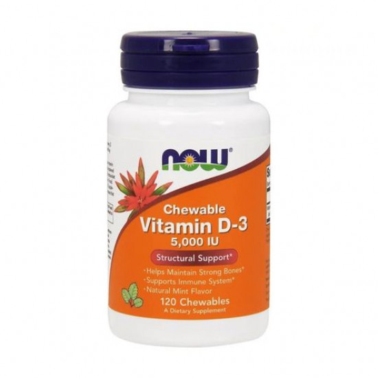 Харчова добавка вітаміни в жувальних таблетках Now Foods Vitamin D-3 Вітамін D-3 5000 МО з ментоловим смаком, 120 шт Харчова добавка вітаміни в жувальних таблетках Now Foods Vitamin D-3 Вітамін D-3 5000 МО з ментоловим смаком, 120 шт