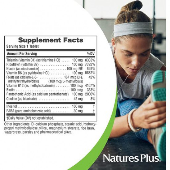 Nutritional supplement vitamins B the tablets NaturesPlus Mega B-100 V-complex with the slowed-down release, 60 pieces Nutritional supplement vitamins B the tablets NaturesPlus Mega B-100 V-complex with the slowed-down release, 60 pieces