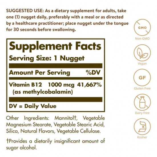 Nutritional supplement vitamins B tablets Solgar Sublingual Methylcobalamin (Vitamin B12) Metilkobalamin (B12 Vitamin) of 1000 mkg, 30 pieces Nutritional supplement vitamins B tablets Solgar Sublingual Methylcobalamin (Vitamin B12) Metilkobalamin (B12 Vitamin) of 1000 mkg, 30 pieces