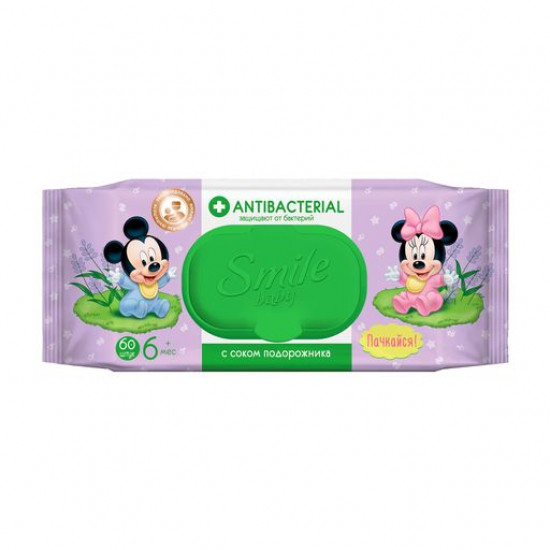 Серветка волога SMILE Baby 'Antibacterial' з клапаном 60 шт Серветка волога SMILE Baby 'Antibacterial' з клапаном 60 шт