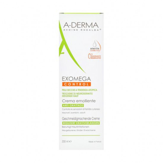 Пом'якшуючий крем для тіла A-Derma Exomega Control Emollient Cream Anti-Scratching проти подряпин, 200 мл Пом'якшуючий крем для тіла A-Derma Exomega Control Emollient Cream Anti-Scratching проти подряпин, 200 мл