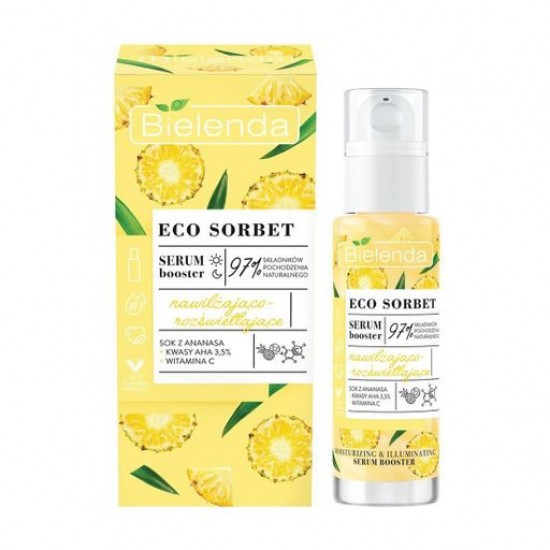 Зволожуюча та освітлююча сироватка-бустер для обличчя Bielenda Eco Sorbet Moisturizing & Brightening Serum Booster з екстрактом ананасу, 30 мл Зволожуюча та освітлююча сироватка-бустер для обличчя Bielenda Eco Sorbet Moisturizing & Brightening Serum Booster з екстрактом ананасу, 30 мл